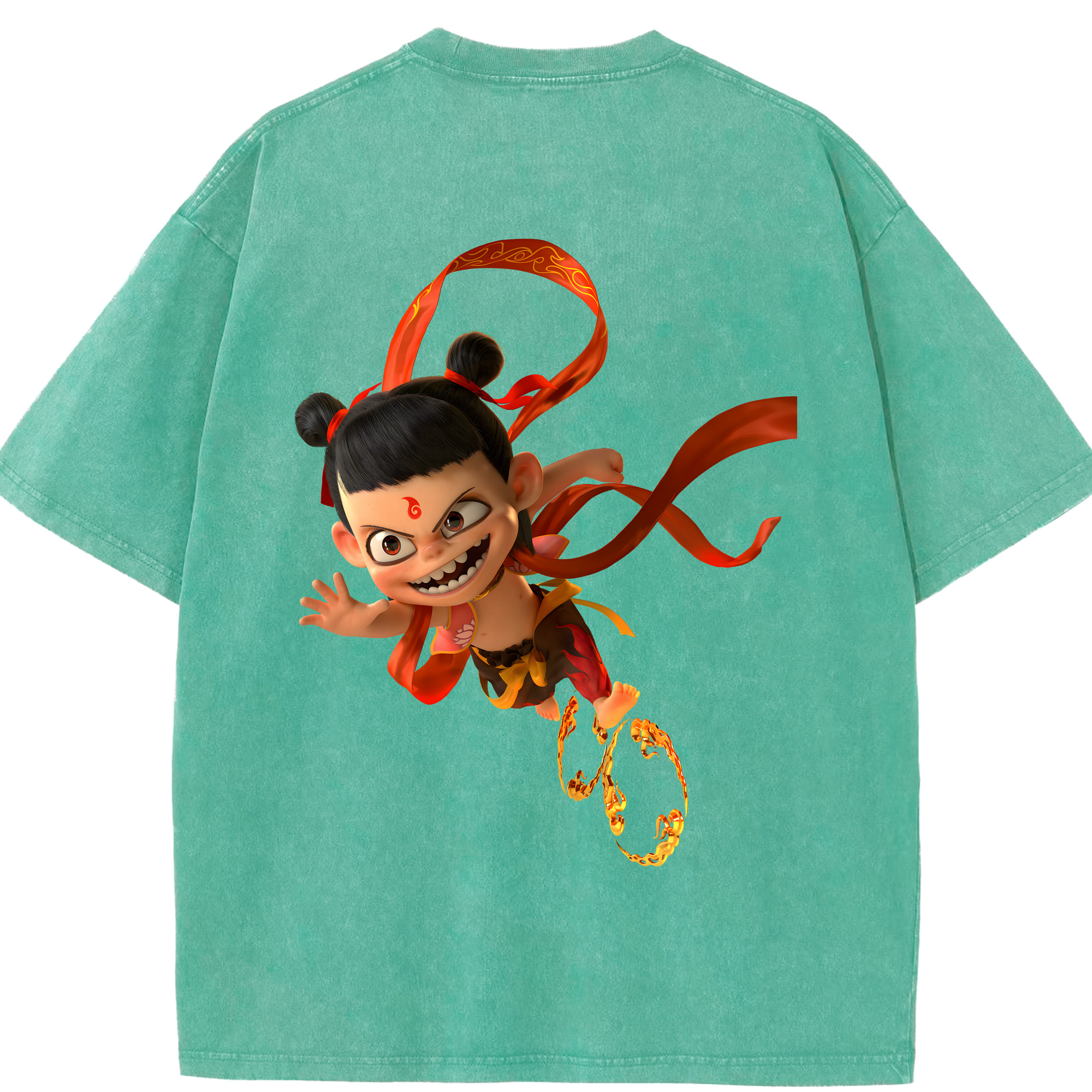 （画像用） Ne Zha 2 ナタ 魔童の大暴れ 綿100% ヴィンテージ風 半袖Tシャツ（背面プリント）